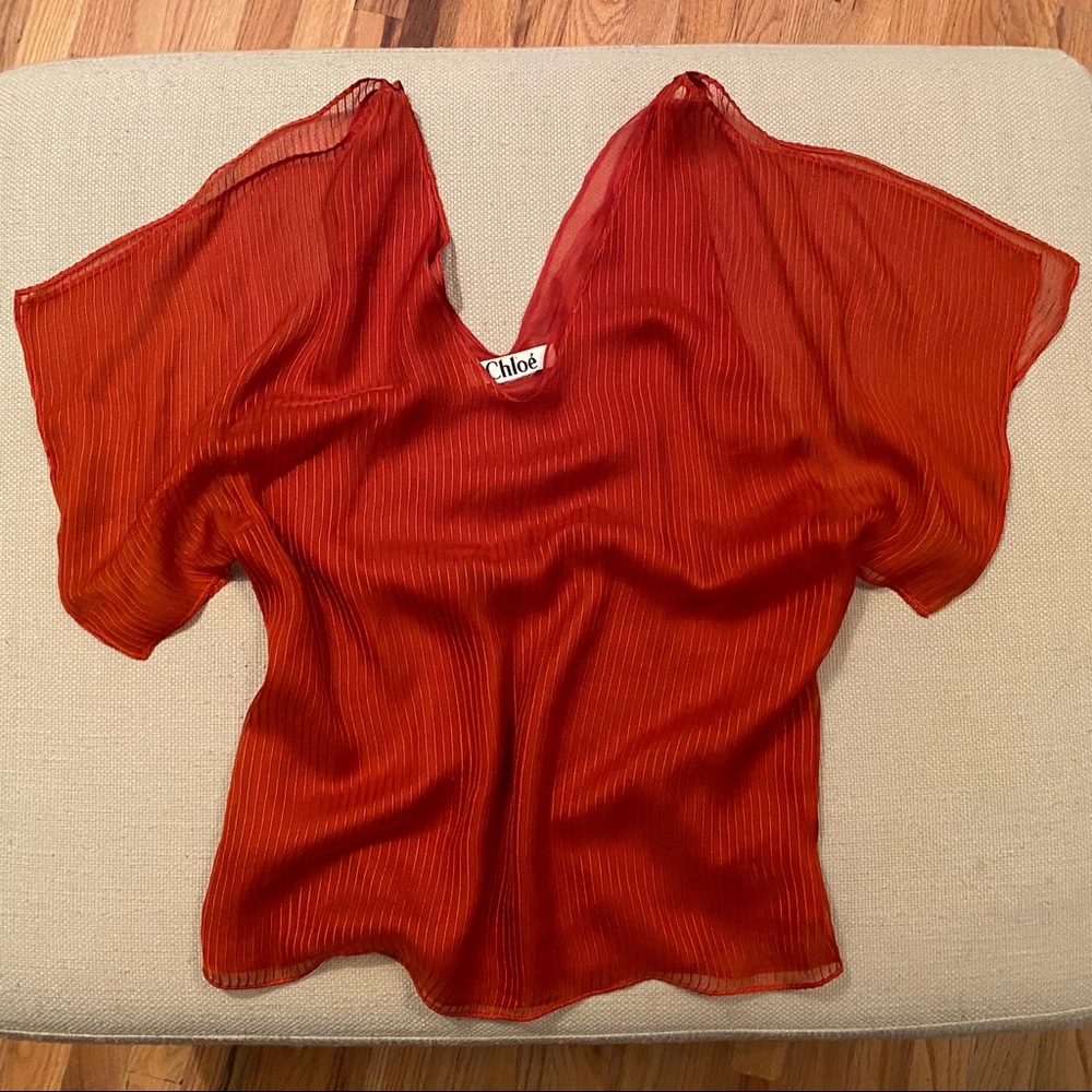 Chloe Orange Sheer Sleeveless Blouse ~ Medium